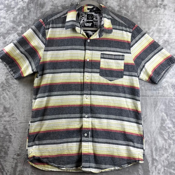 Volcom Other - Volcom Horzy SS Shirt Men XL Gray Yellow Red Striped Slim Fit Cotton (1722)